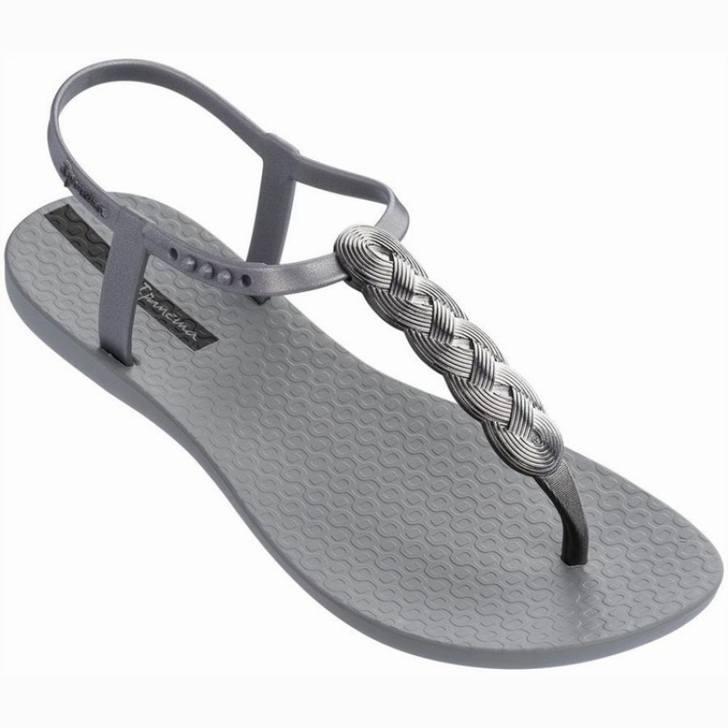 Grey / Silver Women's Ipanema Braid Sandals | UJWVKG-519