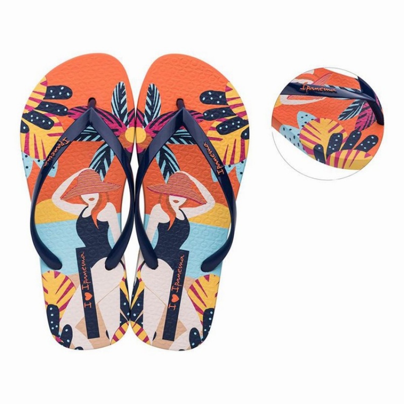 Orange / Blue Women's Ipanema I Love Sun Flip Flops | ZXSUBD-534