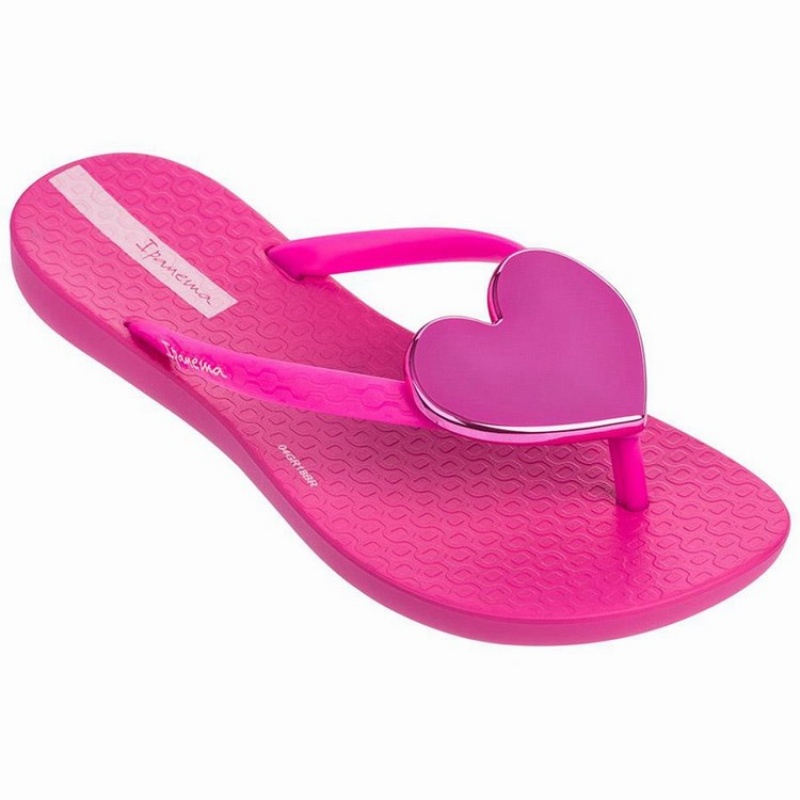 Pink Kids' Ipanema Wave Heart Flip Flops | DNHSRE-250