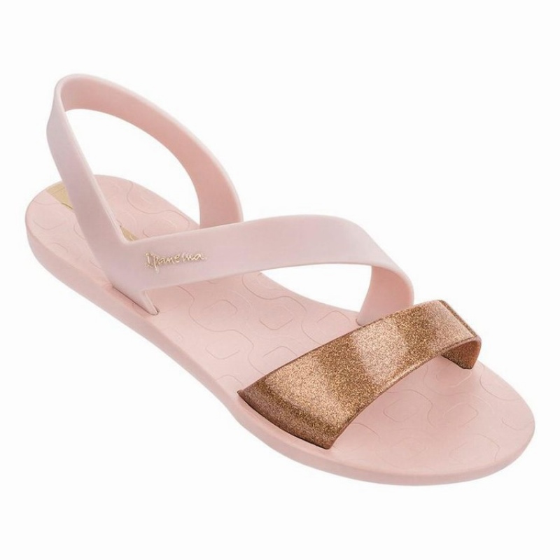 Pink / Gold Women\'s Ipanema Vibe Sandals | OVGQUK-628