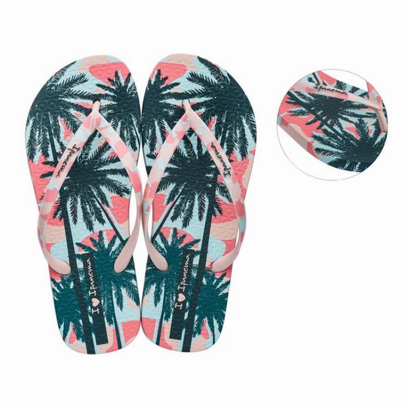 Pink / Green Women's Ipanema I Love Sun Flip Flops | FZILEW-423