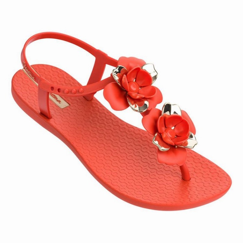 Red / Gold Women's Ipanema Floret Sandals | CRHJID-418