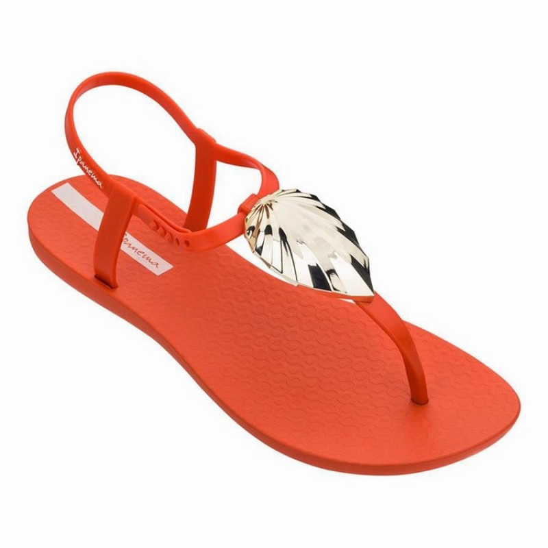 Red / Gold Women's Ipanema Leaf Sandals | MDULHB-475