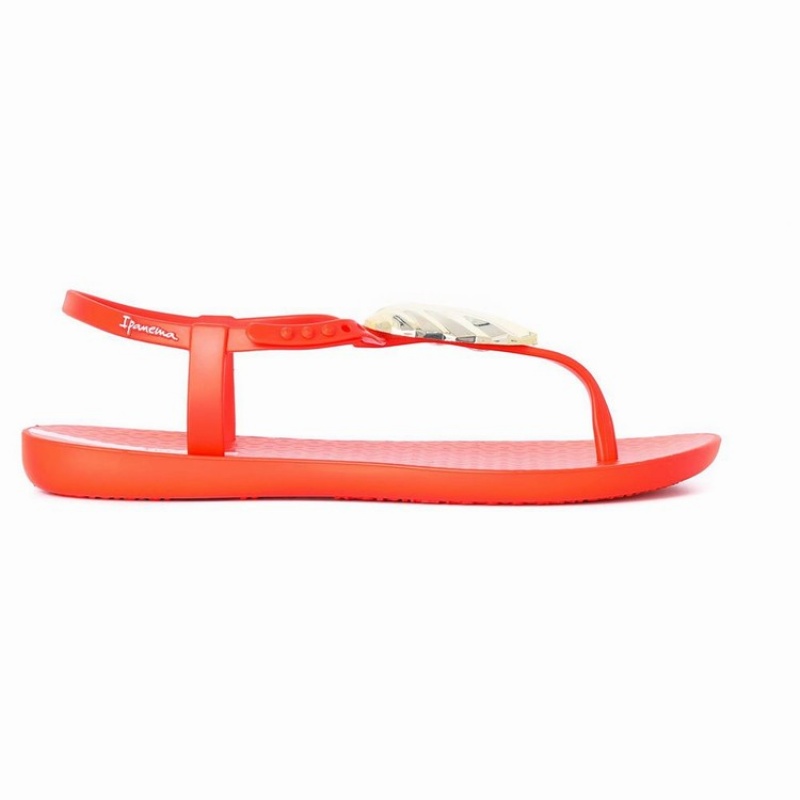 Red / Gold Women's Ipanema Leaf Sandals | MDULHB-475