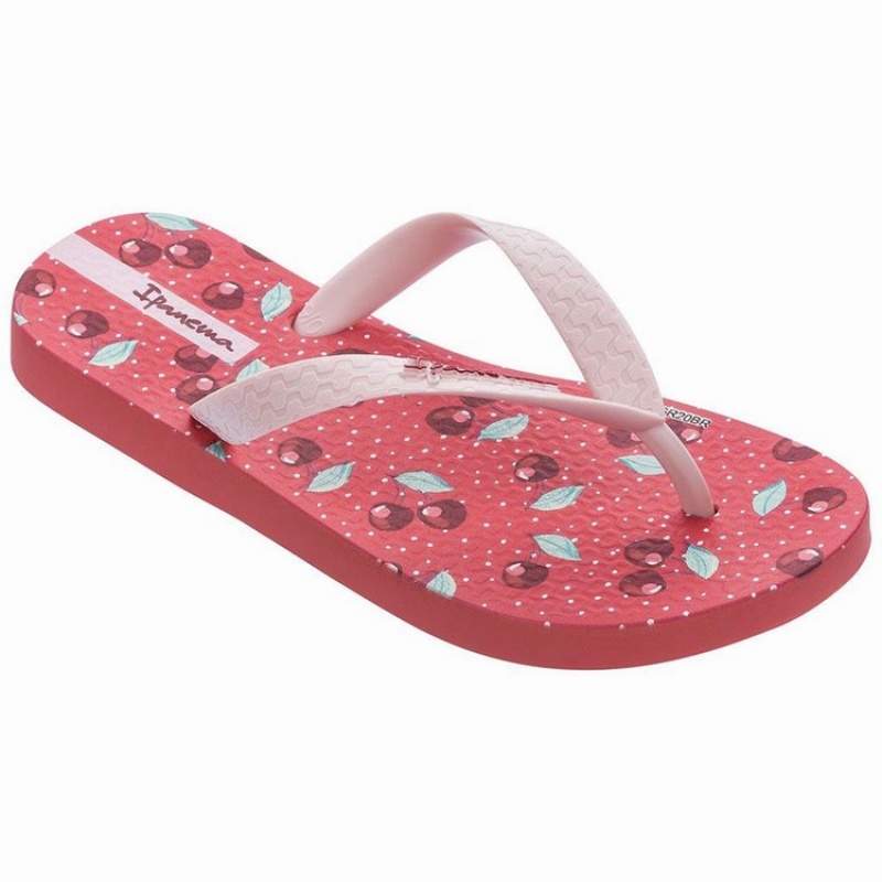 Red / Pink Kids' Ipanema Temas IX Flip Flops | RFCODV-826