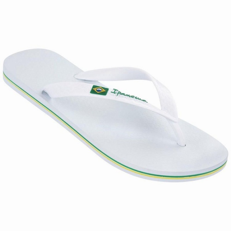 White Men\'s Ipanema Classic Brazil II Flip Flops | NXGVRK-643