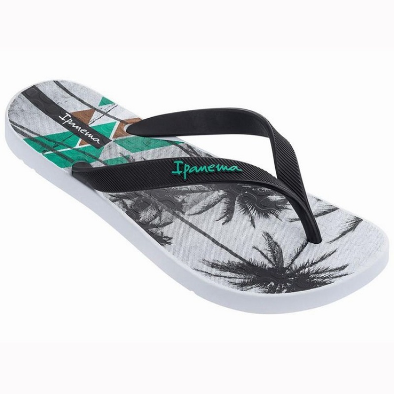 White / Black Men\'s Ipanema Arpoador Palm Flip Flops | WTMJGU-094