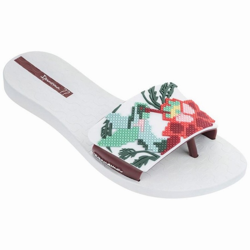 White / Burgundy Women\'s Ipanema Nectar Sandals | AXRVLW-563