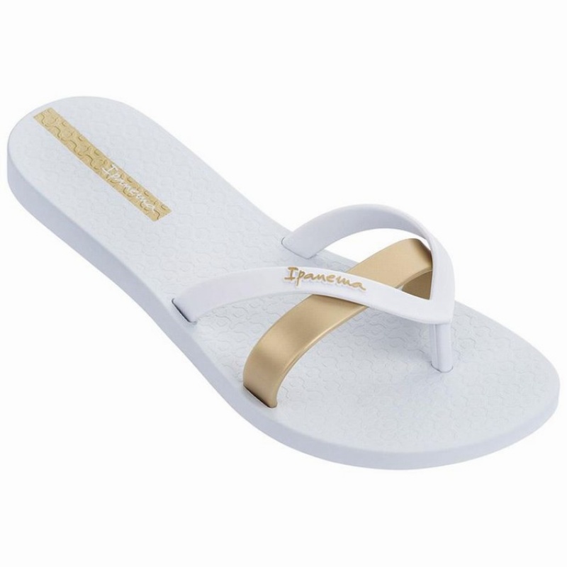 White / Gold Women's Ipanema Kirei Flip Flops | EFDIJZ-896