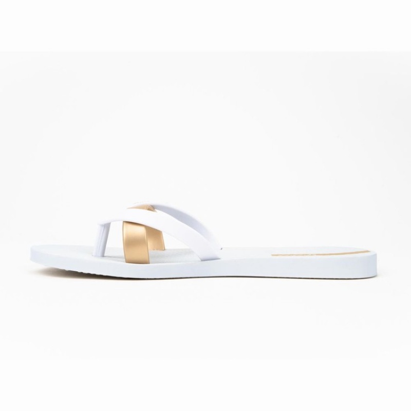 White / Gold Women's Ipanema Kirei Flip Flops | EFDIJZ-896