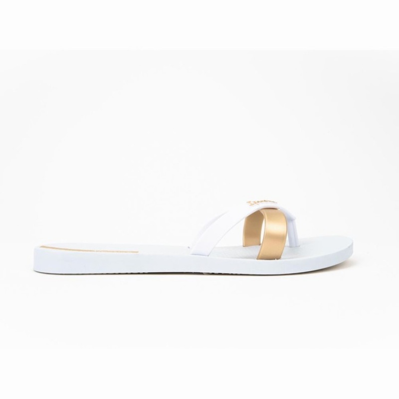 White / Gold Women's Ipanema Kirei Flip Flops | EFDIJZ-896