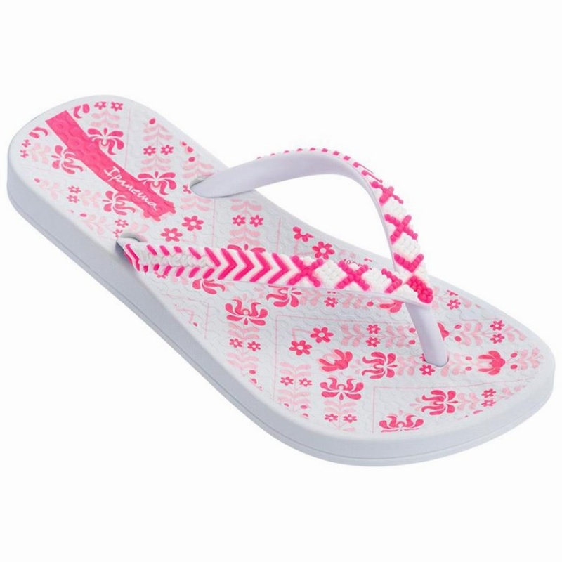 White / Pink Kids' Ipanema Ana Lovely II Flip Flops | RHSKVX-792