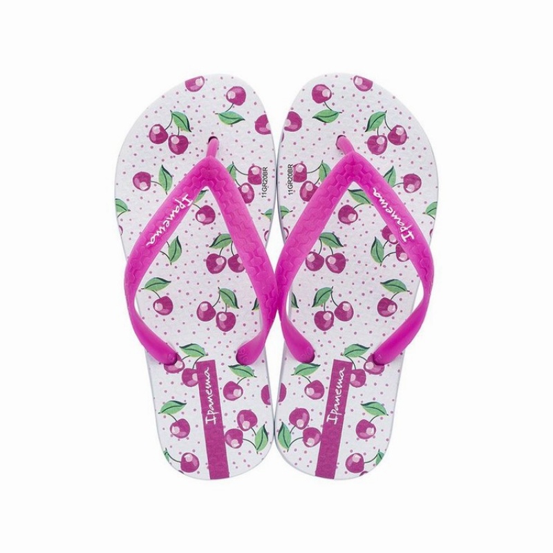 White / Pink Kids' Ipanema Temas IX Flip Flops | EFGNUS-598