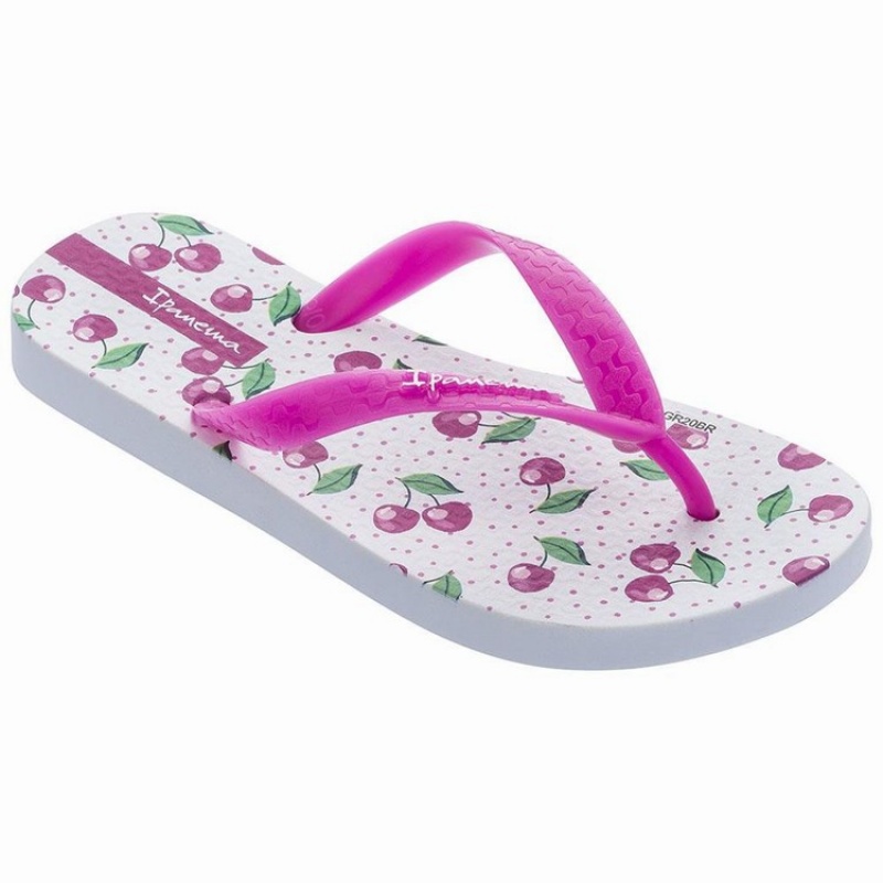 White / Pink Kids\' Ipanema Temas IX Flip Flops | EFGNUS-598