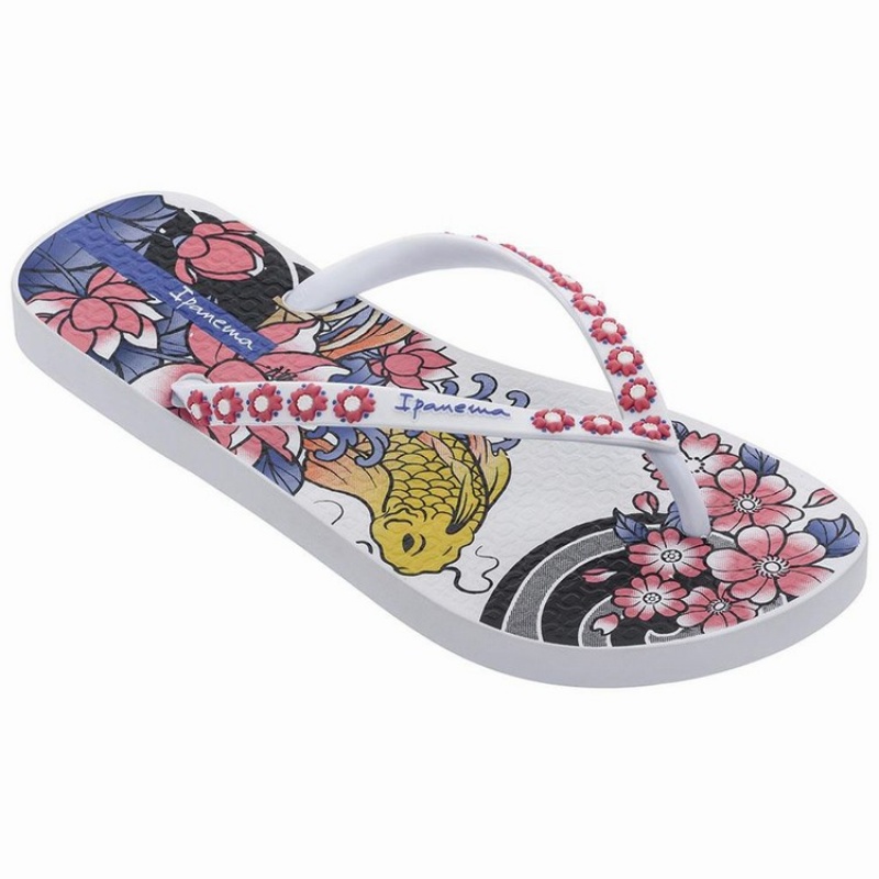 White / Pink Women's Ipanema Sem Igual Tattoo Flip Flops | HVISCL-973