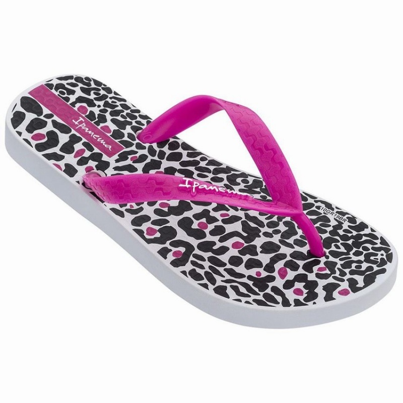 White / Pink / Black Kids' Ipanema Classic VIII Flip Flops | VDYTBP-453