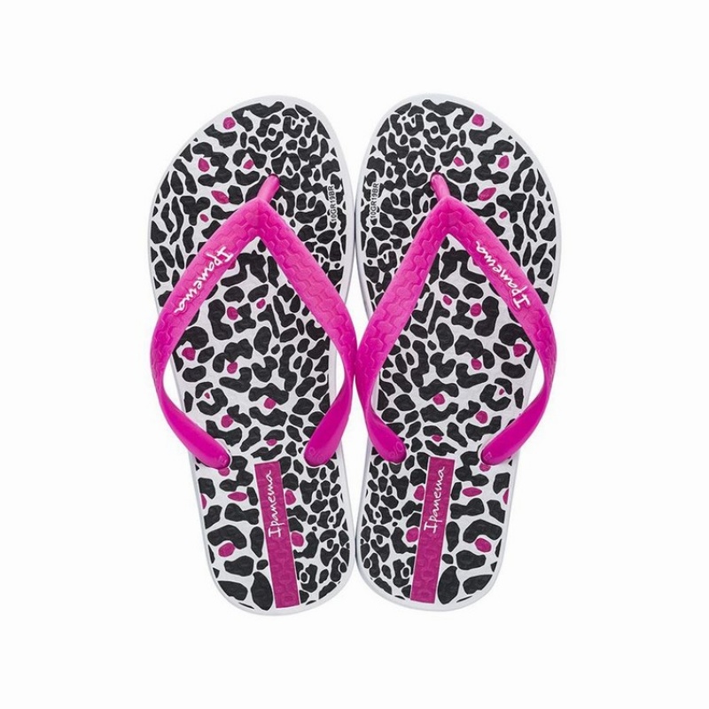 White / Pink / Black Kids\' Ipanema Classic VIII Flip Flops | VDYTBP-453