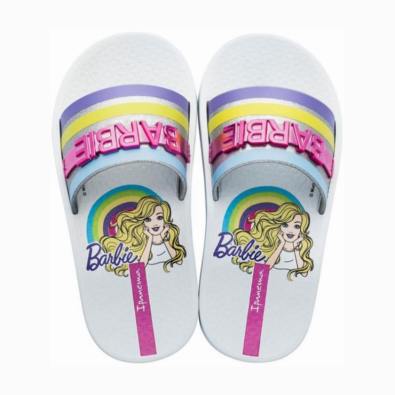 White / Silver Kids\' Ipanema Barbie Slides | DHXGVB-167