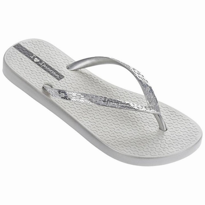 White / Silver Women's Ipanema Glam Flip Flops | QSRFJC-914