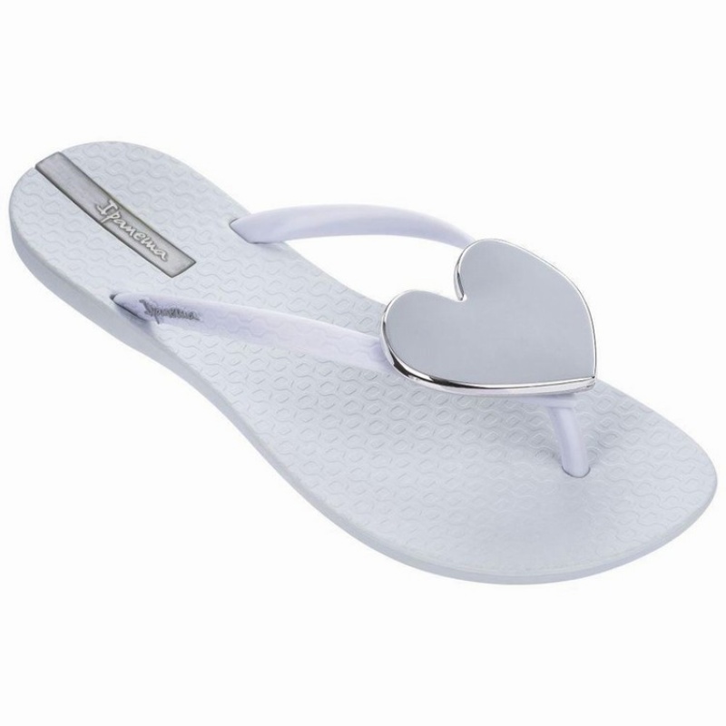 White / Silver Women\'s Ipanema Maxi Fashion II Flip Flops | KIZPEW-814